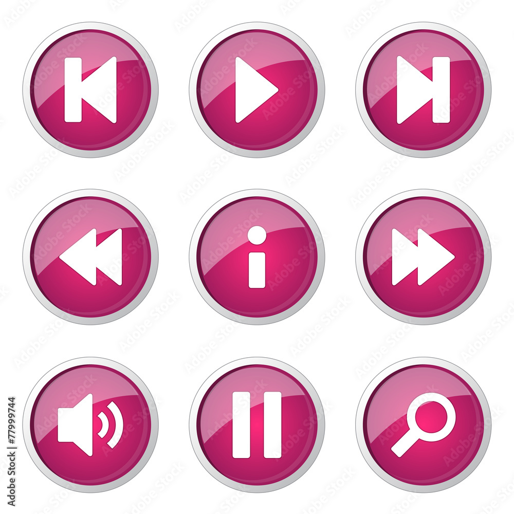 Multimedia Controller Pink Vector Button Icon Design Set Multimedia Controller Pink Vector Button Icon Design Set