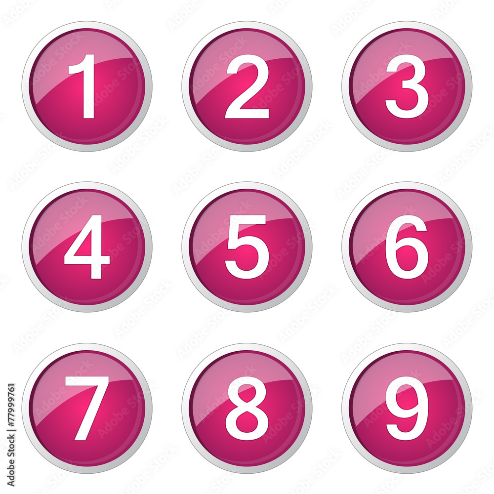 Numbers Counting Pink Vector Button Icon Design Set Numbers Counting Pink Vector Button Icon Design Set