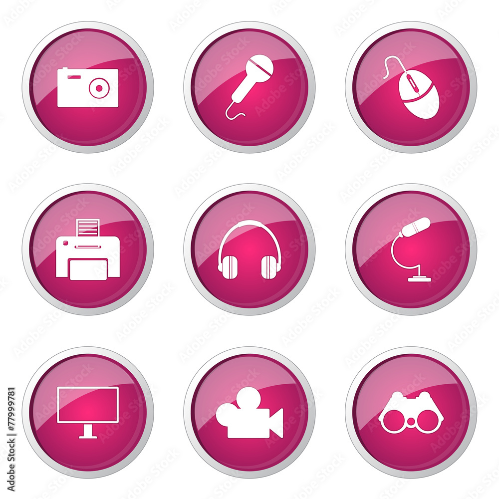 Electronic Equipment Pink Vector Button Icon Design Set Electronic Equipment Pink Vector Button Icon Design Set
