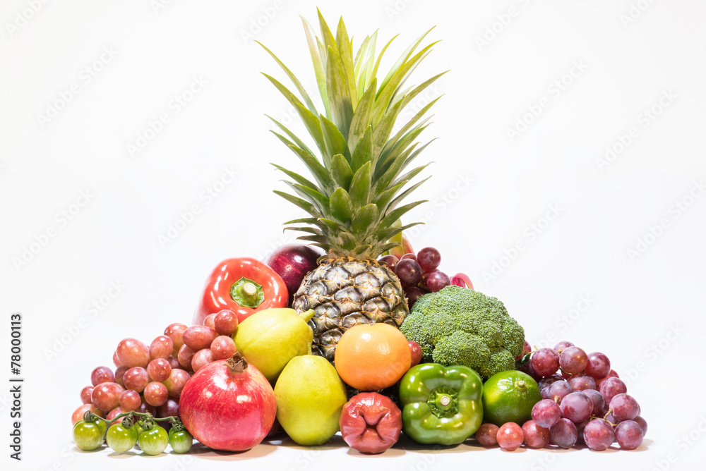 Fresh fruits group on white background Fresh fruits group on white background