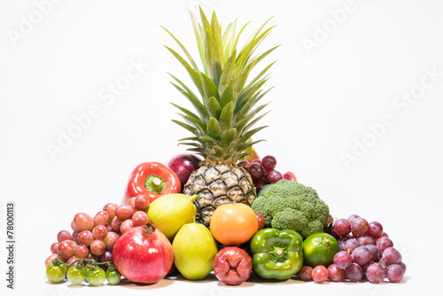 Fresh fruits group on white background