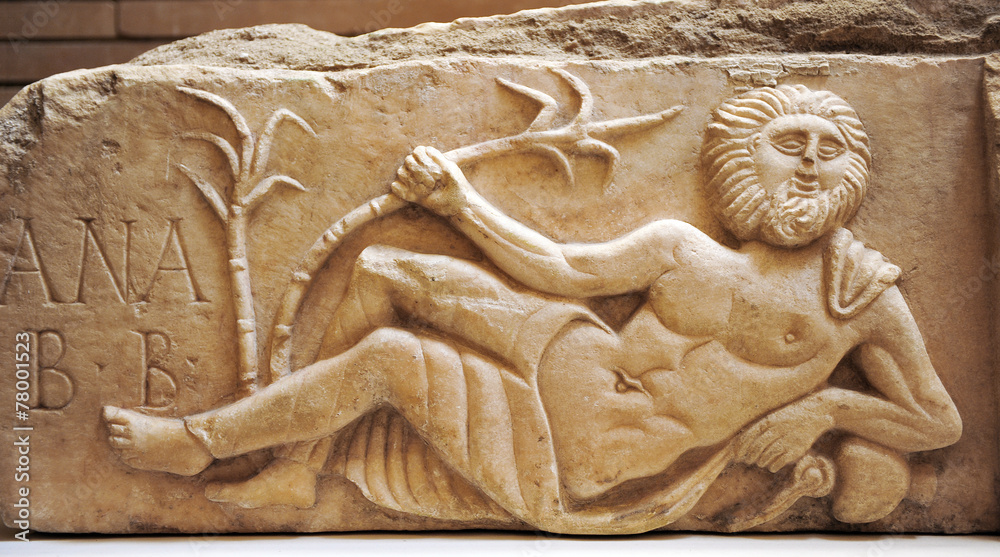 Relieve romano de mármol, Mérida, España - obrazy, fototapety, plakaty 