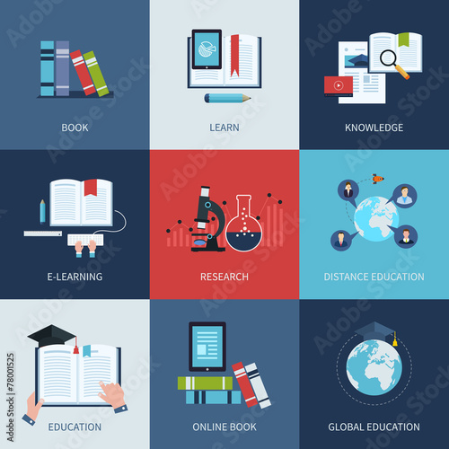 Set of icons for education include distance education, e
