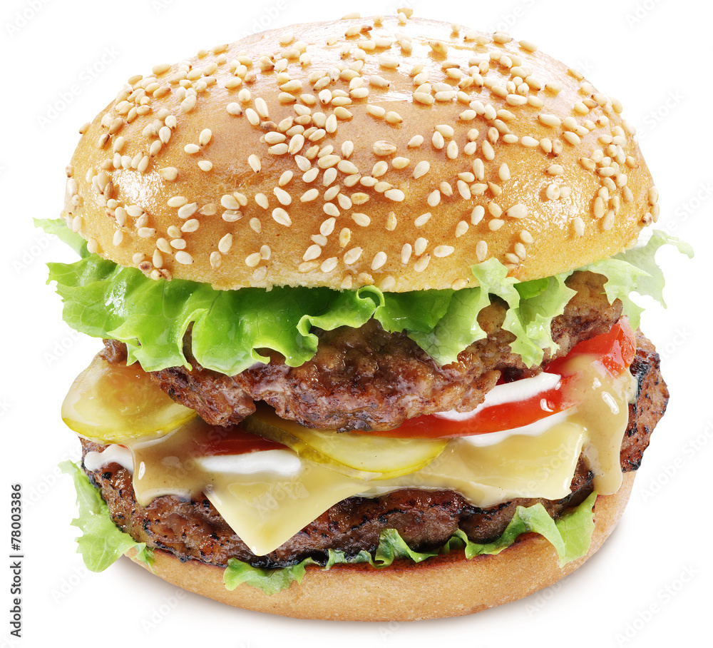 Hamburger isolated on a white background. Clipping paths.