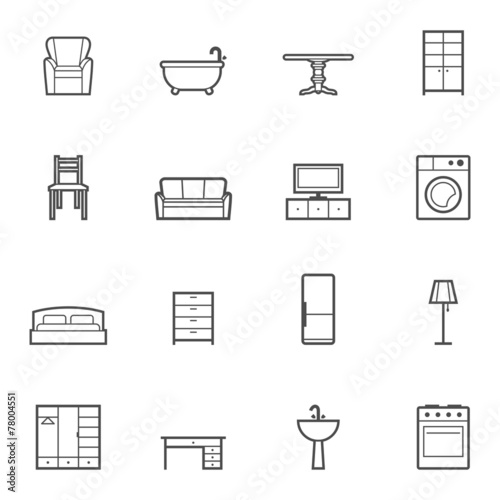 Contour home furniture vector isolated icons set