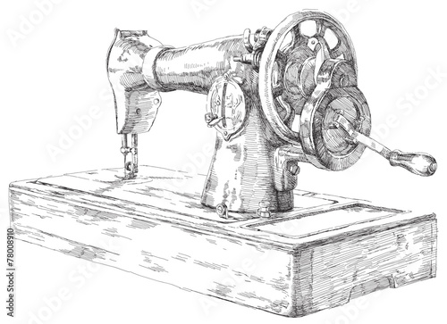 Hand drawn sewing machine
