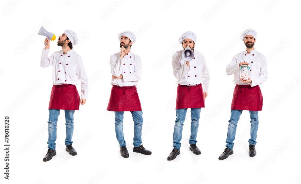 Chef thinking over white background Chef thinking over white background