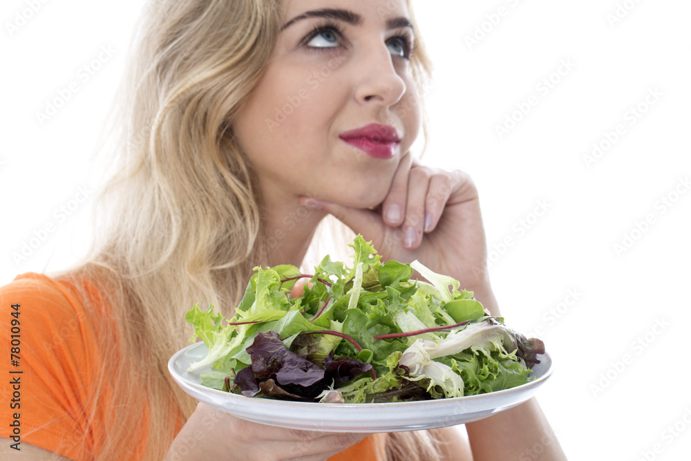 Model Released. Attractive Young Woman Eating Green Leafed Salad Model Released. Attractive Young Woman Eating Green Leafed Salad