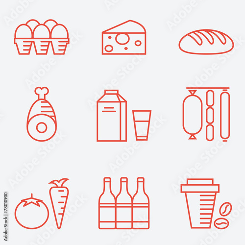 Dairy products, thin line style, flat design