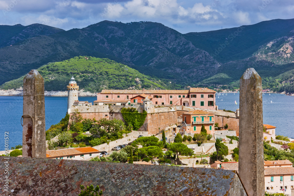 Panorama of the Forte Stella and the Lighthouse in town Portofer