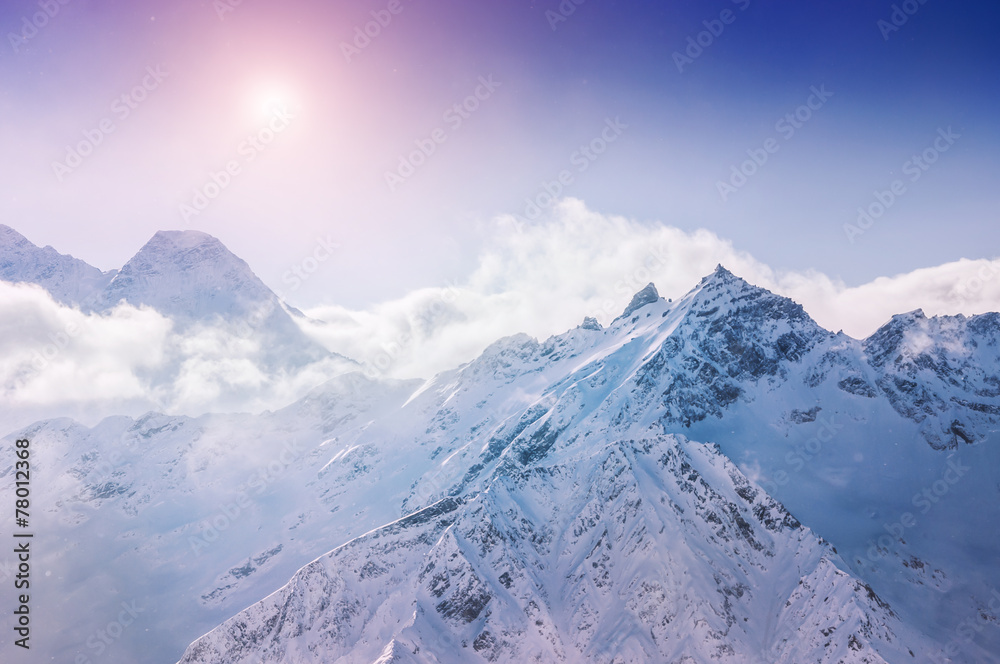 Winter snow covered mountains