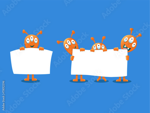 Cute Orange Aliens holding a white sign