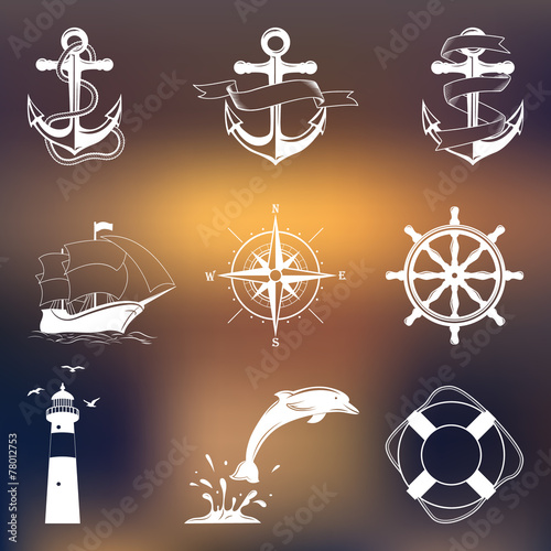 Set of vintage nautical labels, icons and design elements