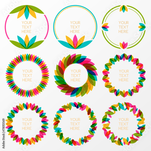 Set of colorful leaves vector frame. Nature border background wi