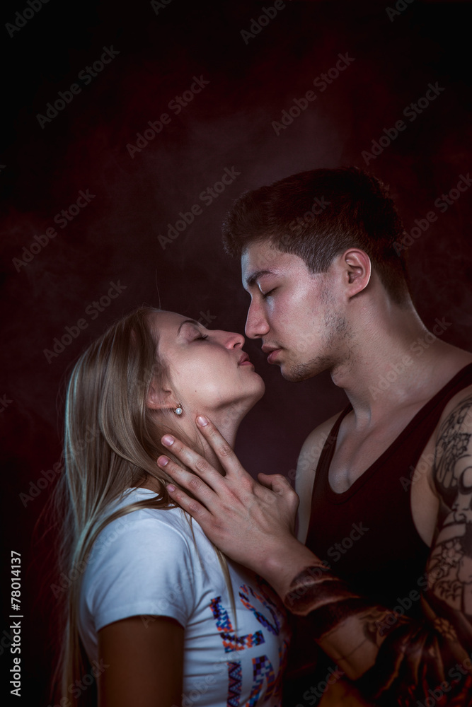 Sexy passion couple, beautiful young man and woman closeup Sexy passion couple, beautiful young man and woman closeup