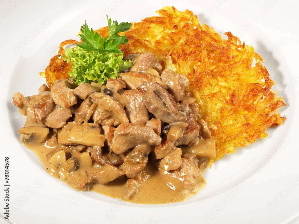 Putengeschnetzeltes mit Kartoffelrösti Putengeschnetzeltes mit Kartoffelrösti