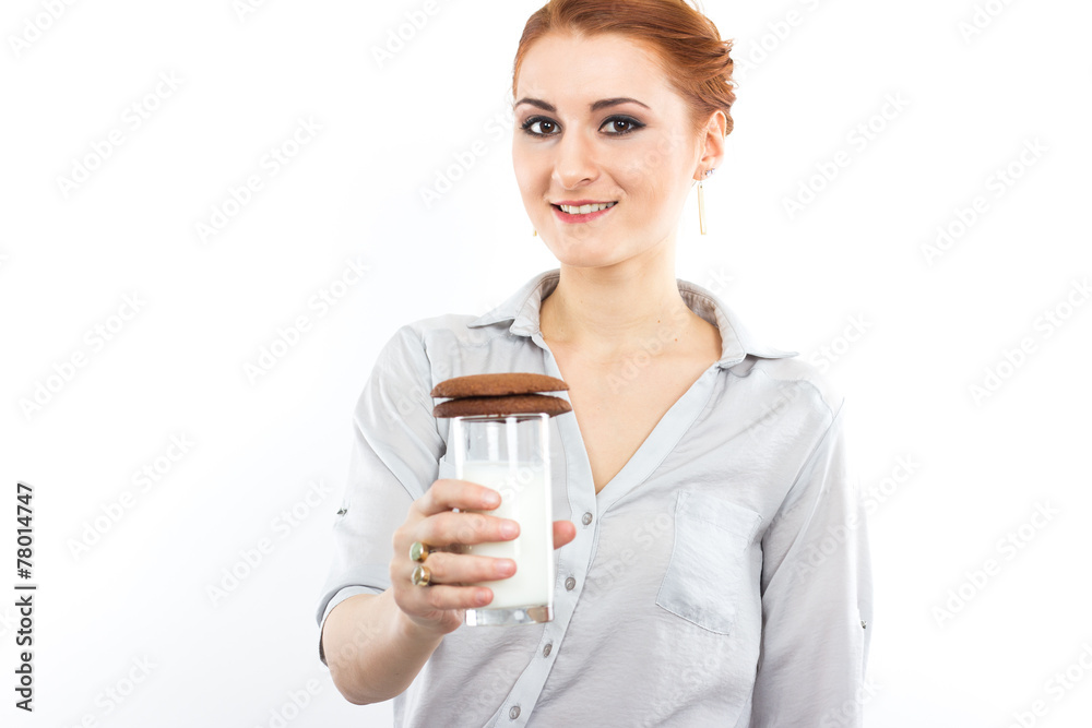 girl with a glass of milk and chocolate chip cookies girl with a glass of milk and chocolate chip cookies