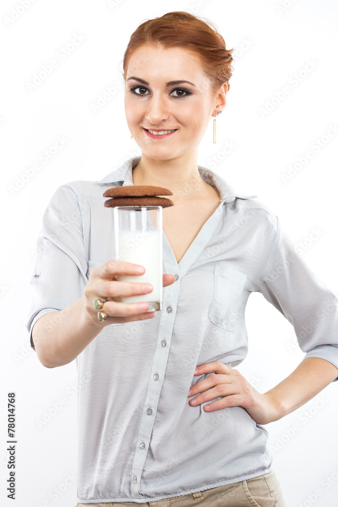 girl with a glass of milk and chocolate chip cookies girl with a glass of milk and chocolate chip cookies