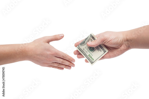 the man takes a bribe isolated on white background