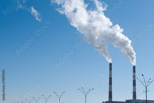 Fotografie, Obraz Two smoking chimneys pollution air