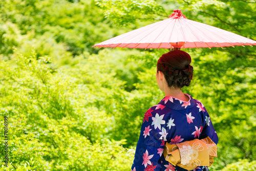 asian woman wearing japanese traditional kimono