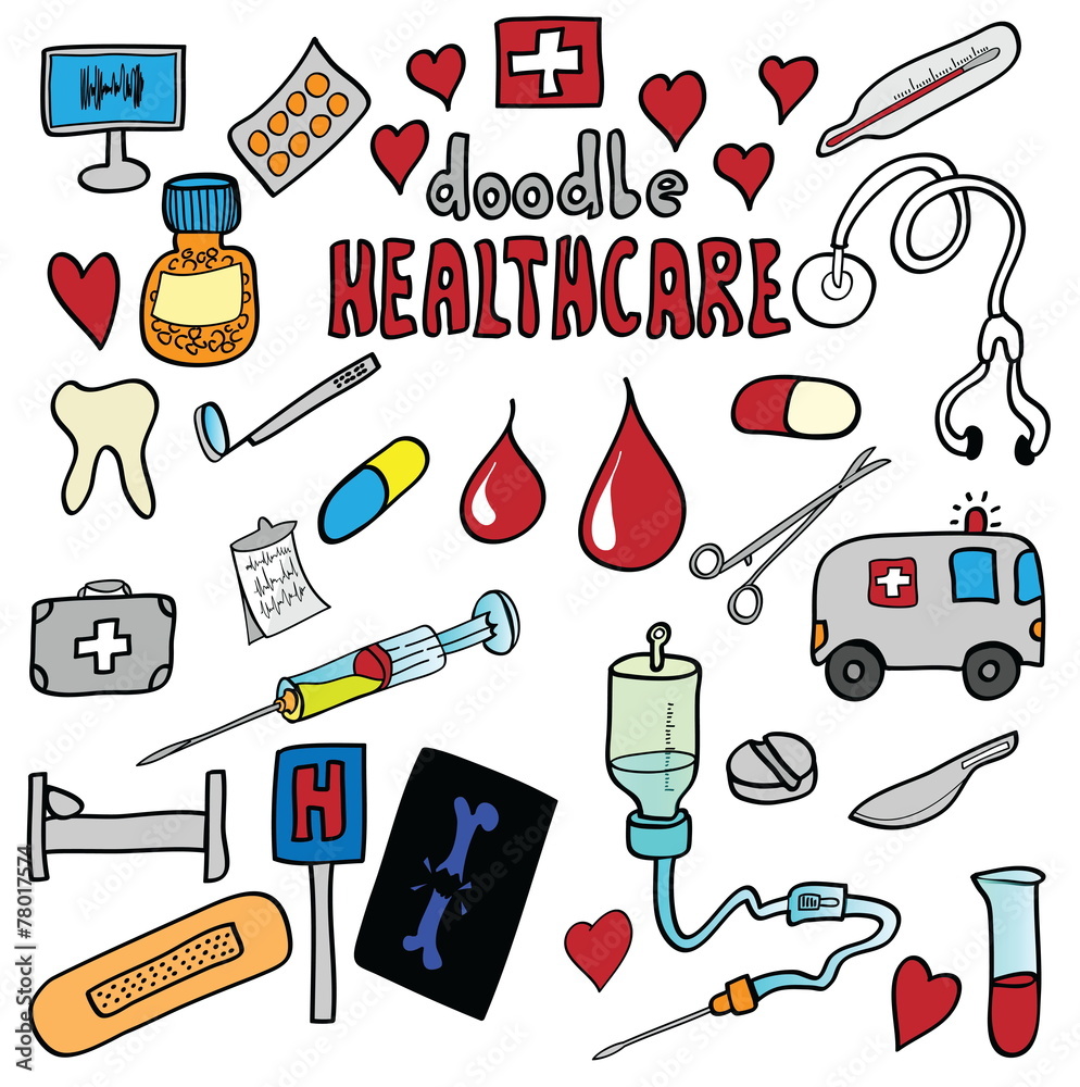 Cartoon health care and medicine icon set Cartoon health care and medicine icon set