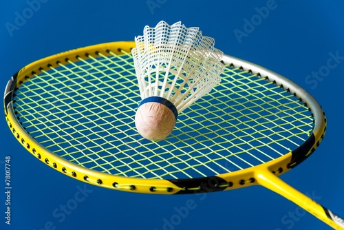 Badminton shuttlecock on the racket
