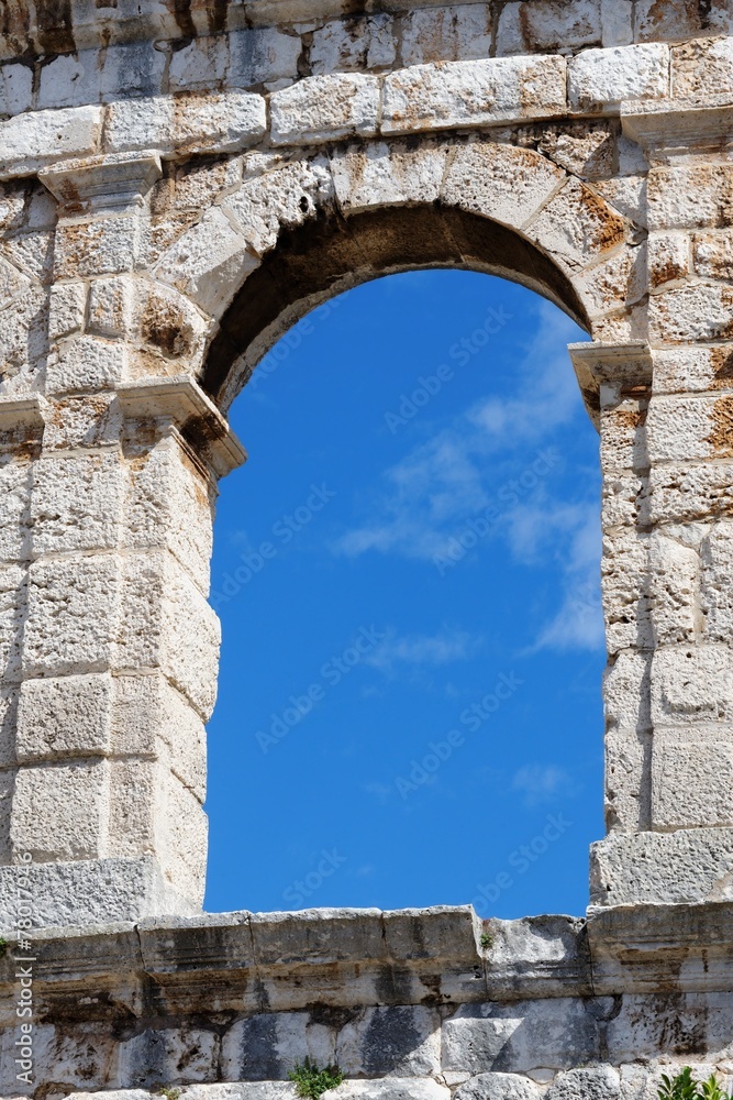 Window of ancient Roman amphitheater in Pula, Croatia