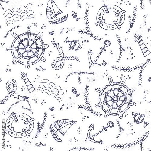 Seamless pattern with marine items