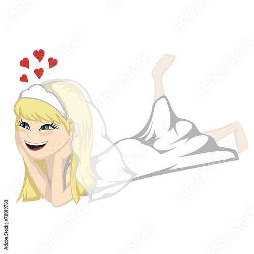 Lying on the floor - A blonde bride is daydreaming on the floor.