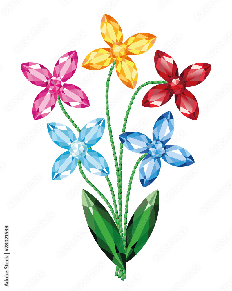 Bouquet of flowers of the gemstones isolated object vector Bouquet of flowers of the gemstones isolated object vector