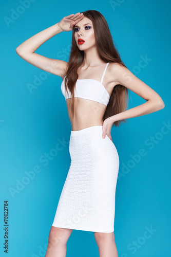 Beautiful sexy model woman perfect body shape skinny makeup diet © indiraswork