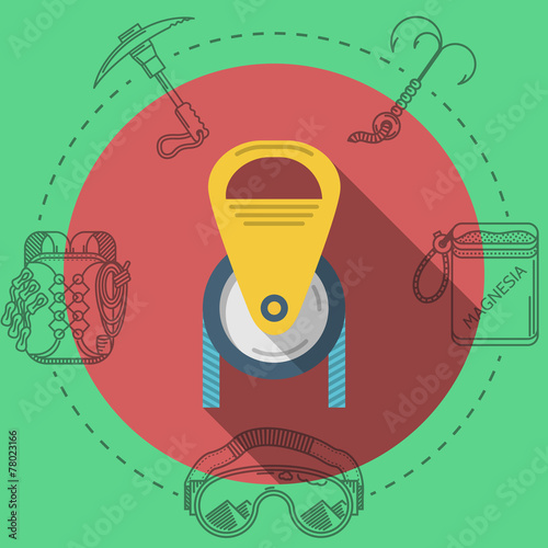 Flat design vector illustration for rock climbing. Pulley