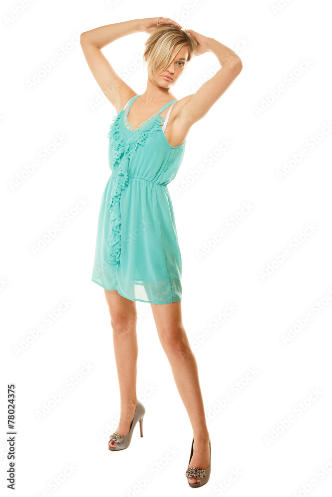 Summer fashion. Pretty fashionable girl in green dress