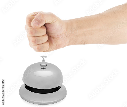 Male Fist Hitting Service Bell Angry Customer Concept