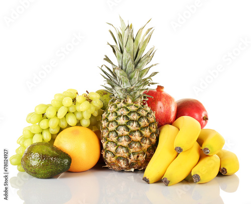 Assortment of exotic fruits isolated on white