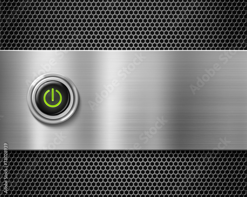 start red button on metal plate background
