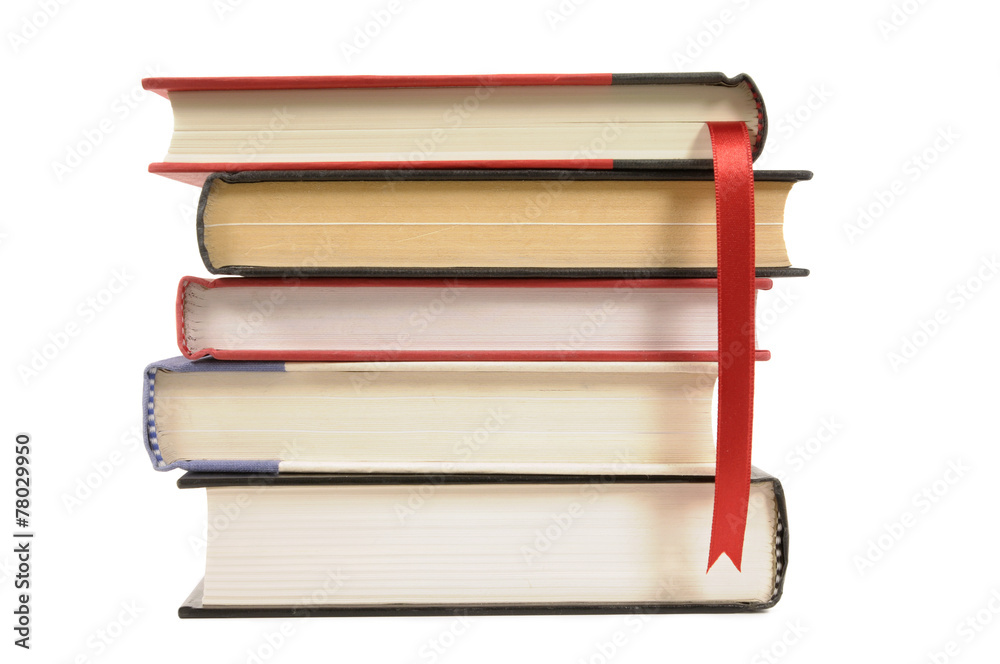 Naklejka premium Hardback books with bookmark ribbon