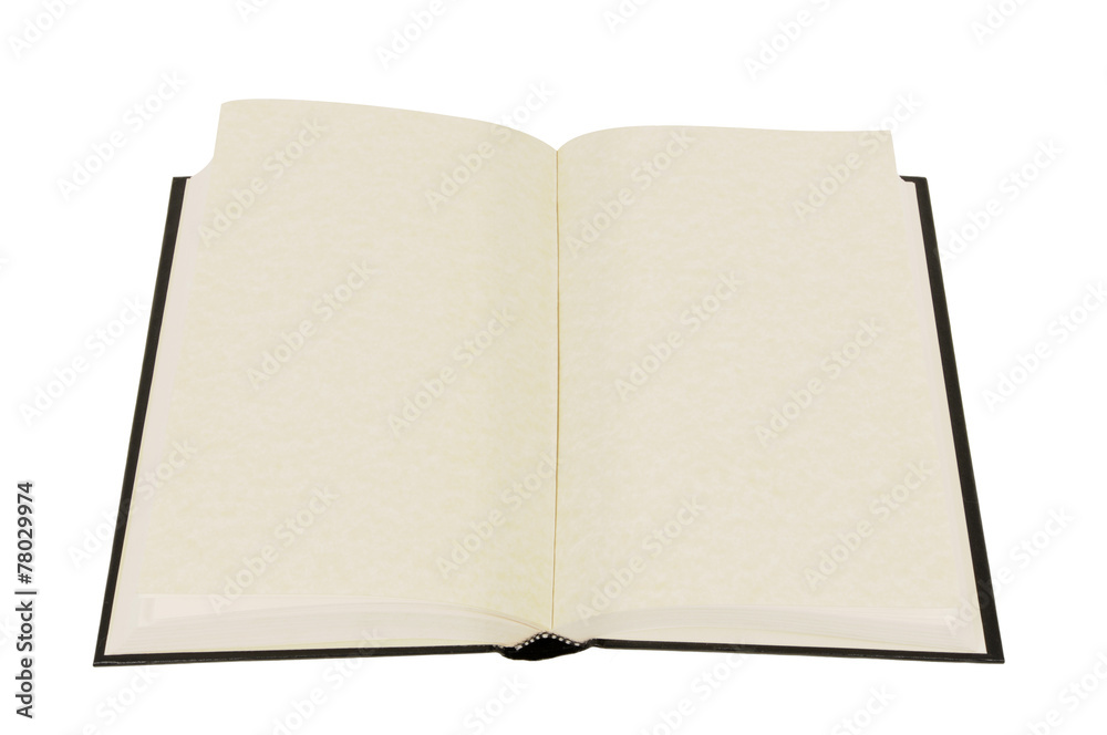 Plain black hardback book or bible with open pages isolated on white background photo Plain black hardback book or bible with open pages isolated on white background photo