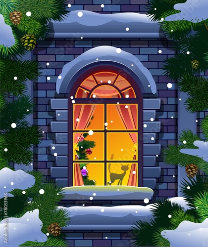 Winter window and spruce