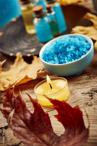 Spa still life with autumn leaves