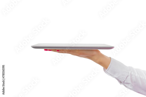 Woman holding ipad on palm
