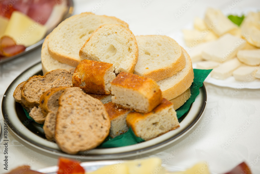 Slices of bread lying on a plate. 