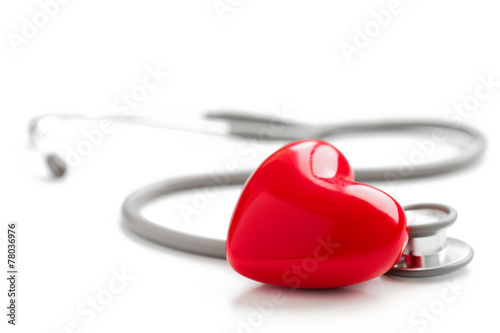 Stethoscope and red heart, medical and cardiology concept photo