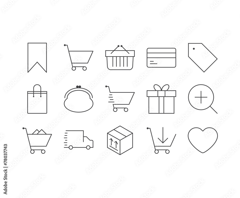 Set of thin mobile icons for e-commerce, finance and business