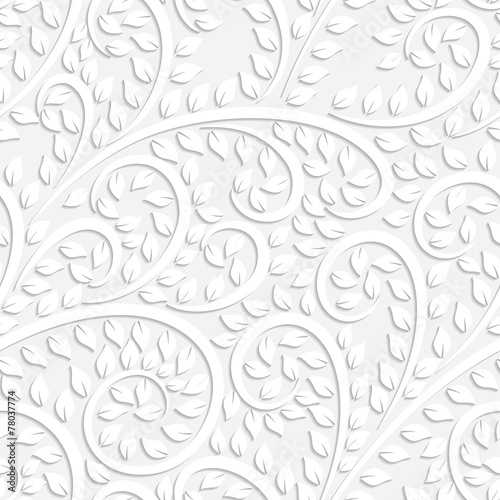 Vector white floral seamless pattern with shadow