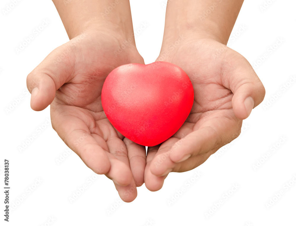 Obraz premium hand holding red heart sent love in Valentine's day isolate on w
