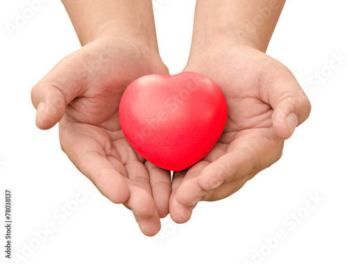 hand holding red heart sent love in Valentine s day isolate on w