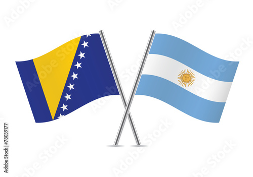 Argentina Bosnia and Herzegovina flags. Vector illustration.