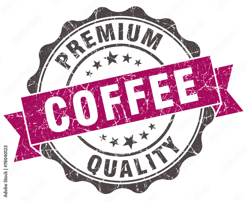 Fototapeta premium coffee premium quality grunge violet seal isolated on white